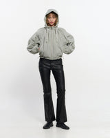 Neck Shirring Hooded Windbreaker _ GREY