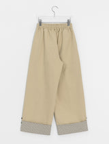 Monique Check Color Matching Cotton Wide Banding Pants