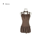 [Tie SET] Alan Muffler Button Shirring Sleeveless One Piece