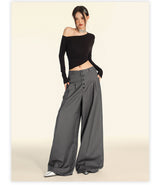 American Vintage Button Detail Clean Fit Wide Slacks