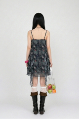 GHOST BLOOM FLOWER CHIFFON FRILL DRESS