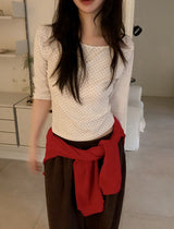 Dot Crop Three Quarter Sleeve T-Shirt (4color)