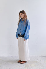 SHIRRING BLEACHED DENIM SHIRT
