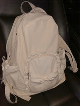 Ruffle ribbon backpack_polka dot ivory