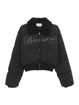 Black beads wool collar short padded coat
