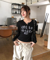 ステートクラックレタリングボタン長袖Tシャツ