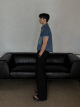 [A-S0165] マッスルフィット半袖デニムシャツ (2色)