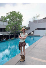brown ethnic sleeveless skirt two-piece