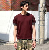 Rolled-Sleeve Cropped Short-Sleeve T-Shirt Burgundy