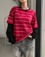 キンダー マルチストライプ レイヤード ロングスリーブ