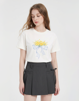 キャノーラブルームチェックリボンTシャツ アイボリー