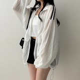 Shelly Gauze Two-Line High-Neck Zip-Up Jumper
