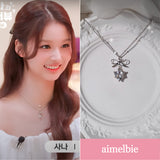 [NMIXX Sullyoon Necklace] デインティハート＆リボンセミチョーカーネックレス - シルバーカラー