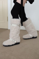 Teddy Fur Buckle Long Boots
