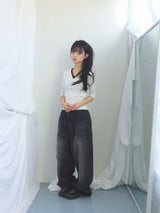 Lace V-Shirring Dot Top