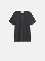 Deek zipper henry-neck short sleeve knit