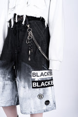 BBD スモークペイントパッチロゴデニムショーツ (ブラック)