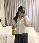 ライフフォトリボンレースショートスリーブブラウス