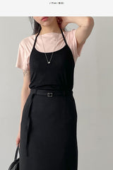 Rose Ribbed Boat Neck Short Sleeve T-shirt