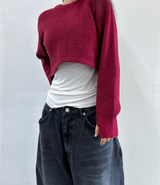 (WARMER DETAIL!) THICK CROPPED WIDE LOOSE ROUND KNIT - 2 COLOR
