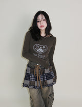 Kibet Heart Vintage Printed Long Sleeve T-Shirt