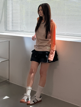 CEC LAYERED STRIPED SLEEVE LABEL L/S(PINK ORANGE)