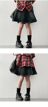 fluid washed pleats denim miniskirt