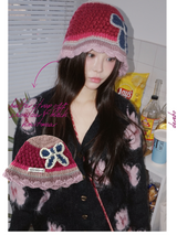 Hot Pink Knit Flower Bunk Hat & Bag Set 2