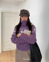 Purple Snow Turtleneck Cropped Knitwear