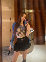 Unbalanced butterfly shirring blouse