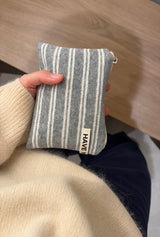 Terry stripe flat pouch - gray , S size
