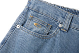 Corded Denim Curved Balloon Pants (Light Blue)