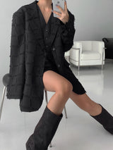 Pleddy Fringe Check Blazer (2color)