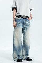 Whiskered Straight Blue Jeans