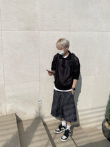 Mesh collar short sleeve knit 3C