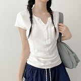 Side Shirring T-shirt Manto Henley Neck Short Sleeve (5 colors)