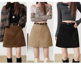 Brown Suede-Touch A-Line Pocket Skirt
