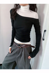 Soft Layered Turtleneck Long Sleeve T-shirt