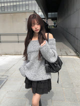 [Scrunchie Set] Nora オフショルダールーズニット