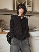 ペールヘンリーネックリブド長袖Tシャツ