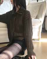 Luon Wool High-Neck Loose Cardigan