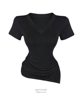 Slim v-neck shirring top (2color)