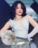 [IVE Rei Necklace] Three Ribbons Pearl Choker Necklace - Silver Color