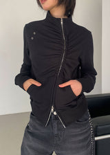 EYELET SHIRRING ZIP-UP