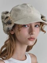 FUR EARFLAP CAP IN IVORY LEOPARD