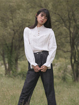 High-Neck Lace-Frill Blouse (Ivory)