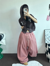 HARDU STRING COTTON BABY TWO PINTUCK BALLOON LONG PANTS 🩶🤎🖤🩷💚6COLOR