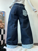 RIBBON🎀WIDE RIBBON ROLL-UP DENIM PANTS 🩵🎀