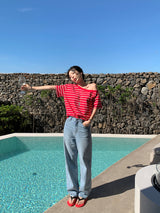 [MADE] Spool Stripe Unbalanced Off-Shoulder T-Shirt