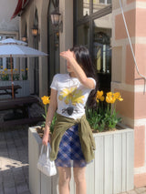 Blooming Chek Banding Mini Skirt